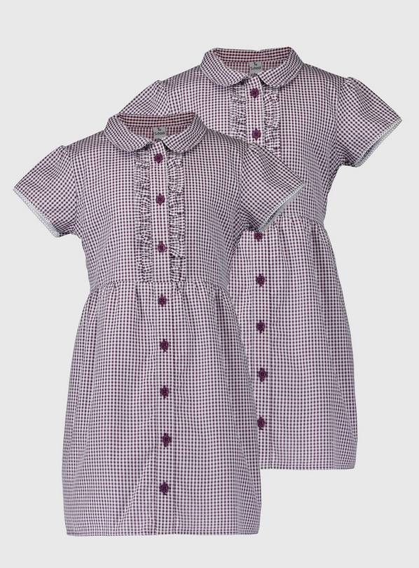 Burgundy Gingham Ruffle School Dress 2 Pack (3-14 Years) 6 years